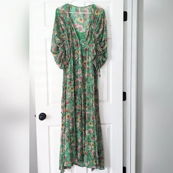 Free People Earthfolk Floral Maxi Dress with Drawstring Long Sleeves - Picture 3 of 5